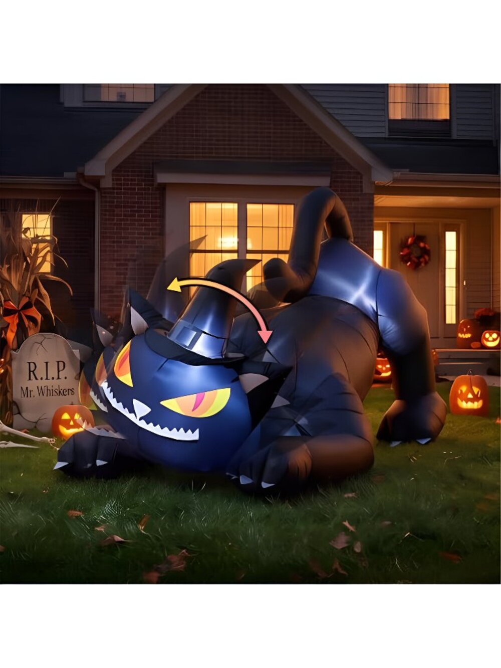 6FT Halloween Rotating Head Black Cat Outdoor Inflatables Decoration